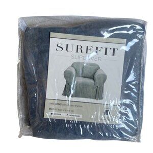 SureFit Box Chair Slipcover Relaxed Fit Smoke Blue Soft Suede Fits 32"- 43" NEW